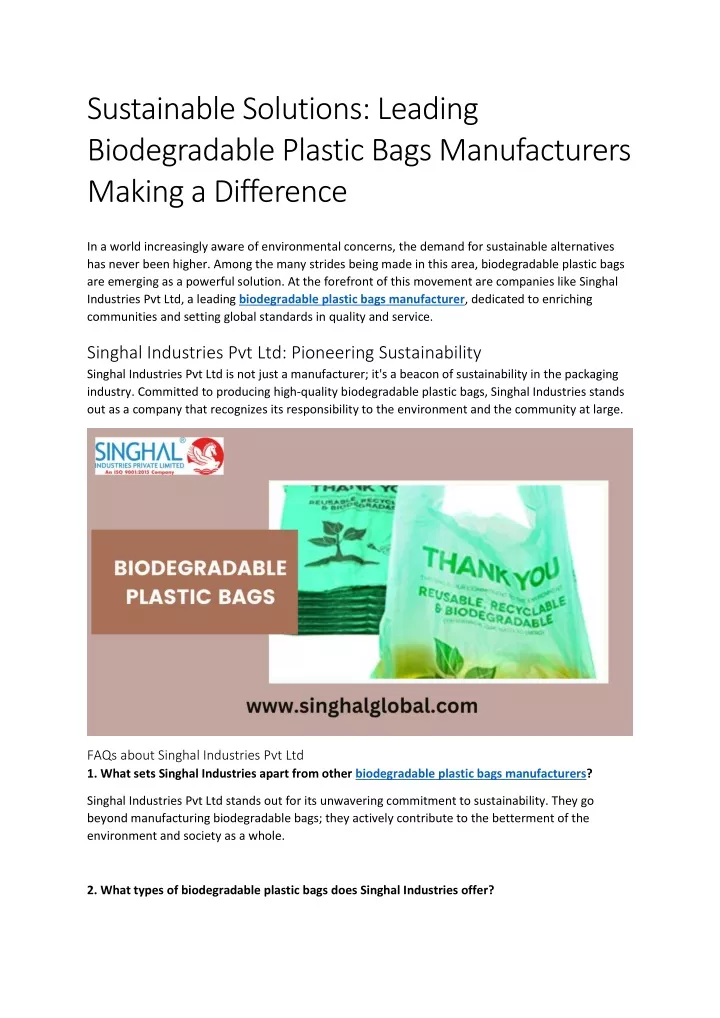 sustainable solutions leading biodegradable