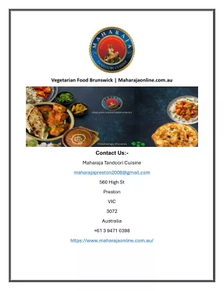 Vegetarian Food Brunswick | Maharajaonline.com.au