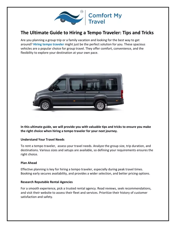 the ultimate guide to hiring a tempo traveler