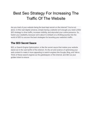 Best Seo Strategy For Increasing The Traffic Of The Website