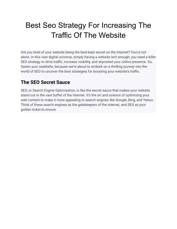 best seo strategy for increasing the traffic