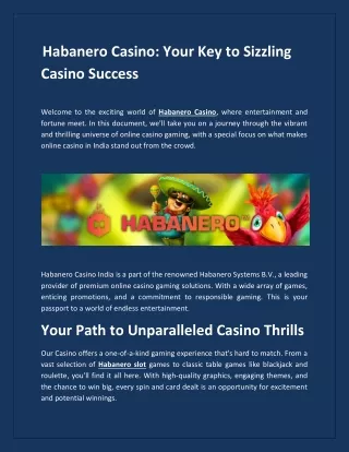 Habanero Casino: Your Gateway to Sizzling Wins