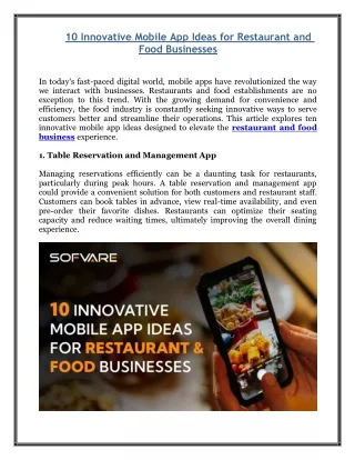 10 Innovative Mobile App Ideas for Restaurant and Food Businesses