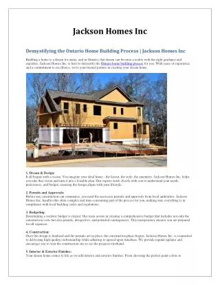 Trusted Home Builders in Ontario: Jackson Homes Inc. - Your Dream Home Awaits