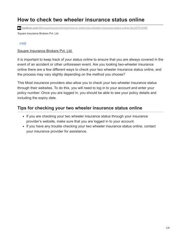 how to check two wheeler insurance status online