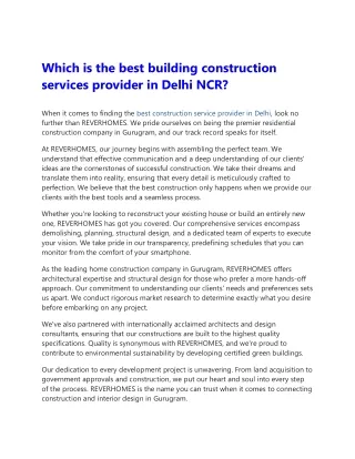 Which is the best building construction services provider in Delhi NCR