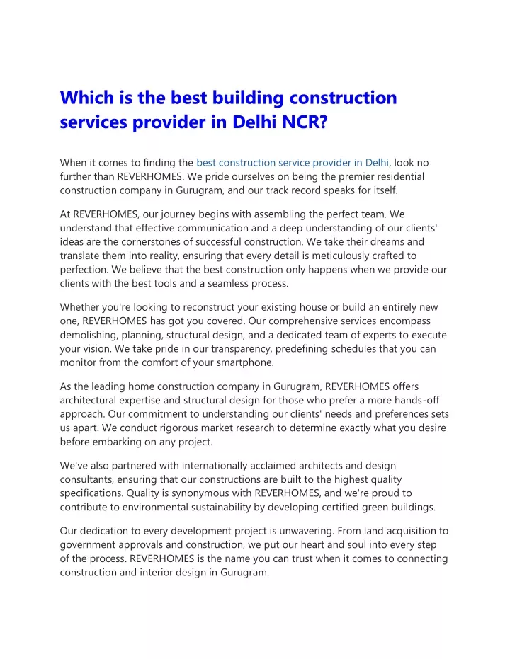 which is the best building construction services
