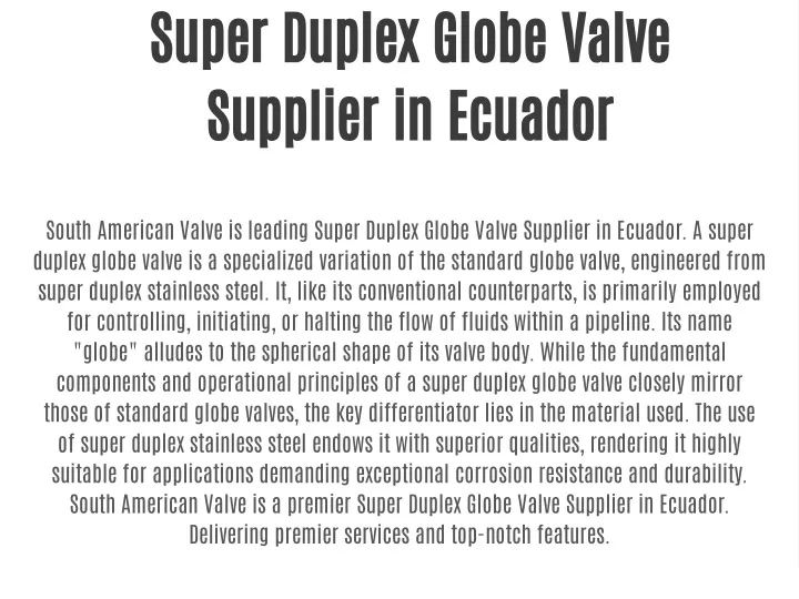 super duplex globe valve supplier in ecuador