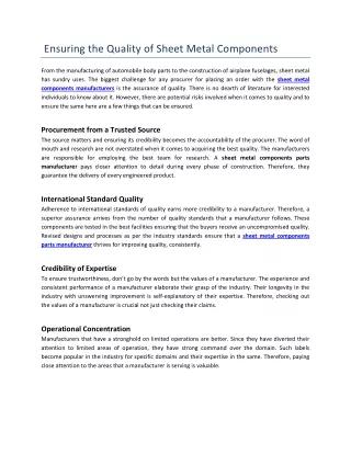 Ensuring the Quality of Sheet Metal Components