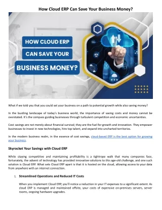 How Cloud ERP Can Save Your Business Money