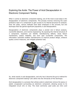 Exploring the Acids: Power of Acid Decapsulation in Electronic Component Testing