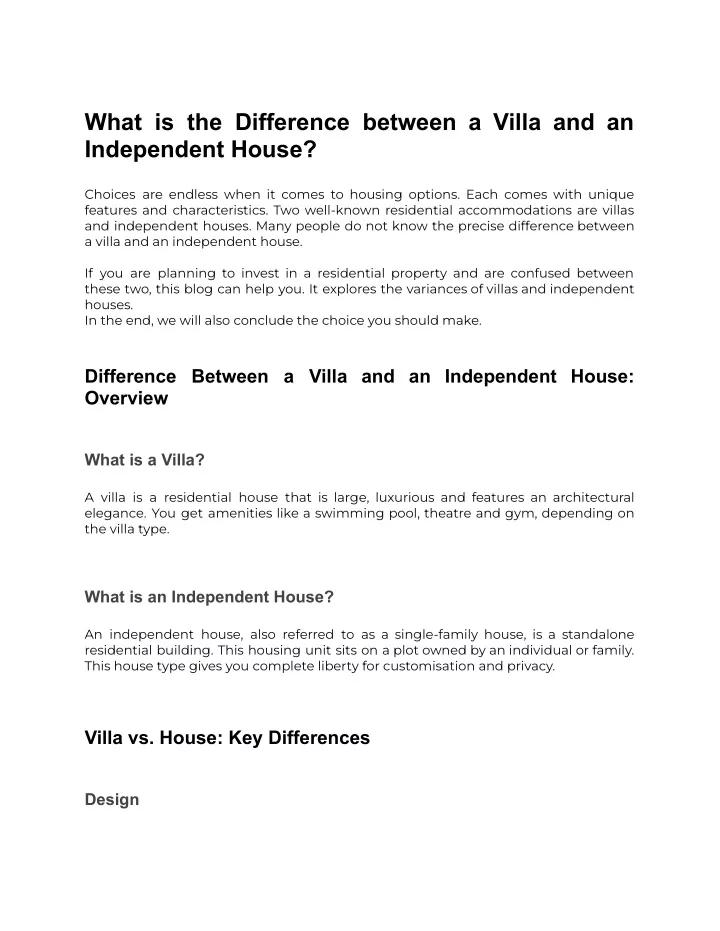 what is the difference between a villa