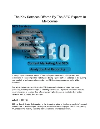 The Key Services Offered By The SEO Experts In Melbourne