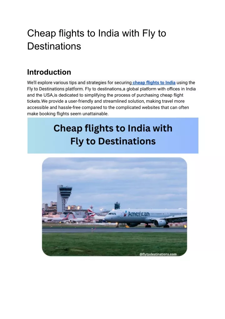 cheap flights to india with fly to destinations