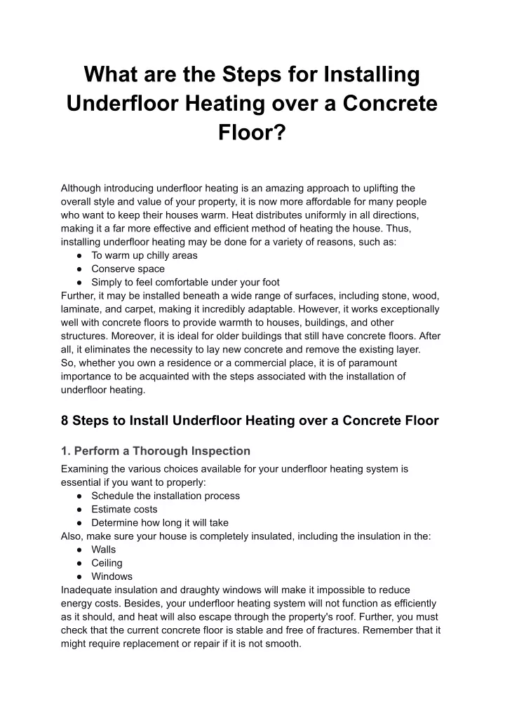 PPT - What are the Steps for Installing Underfloor Heating over a ...