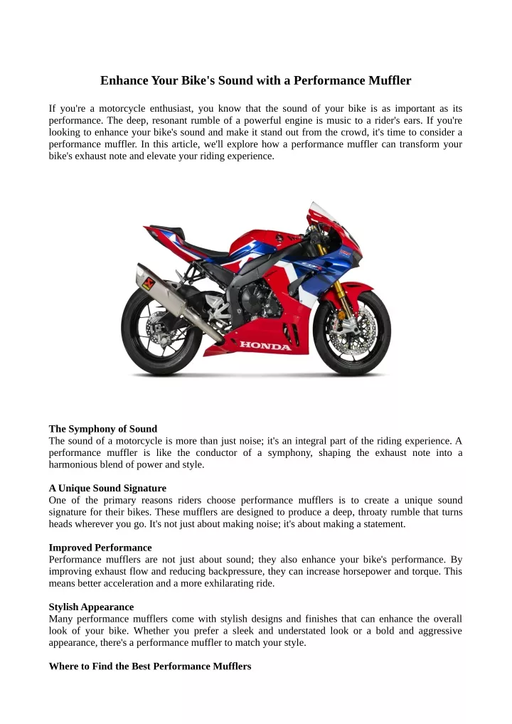 PPT Enhance Bike Sound with Performance Muffler Riding Sports PowerPoint Presentation ID