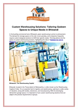 Custom Warehousing Solutions Tailoring Godown Spaces to Unique Needs in Bhiwandi