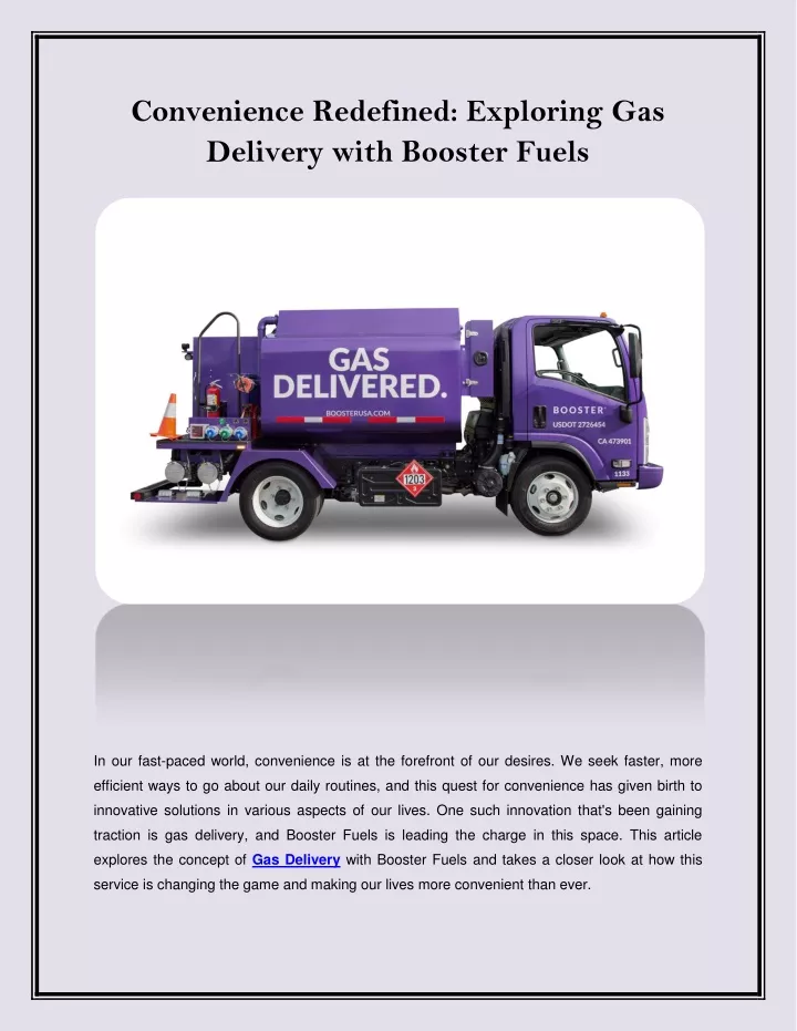 PPT - Convenience Redefined: Exploring Gas Delivery with Booster Fuels ...