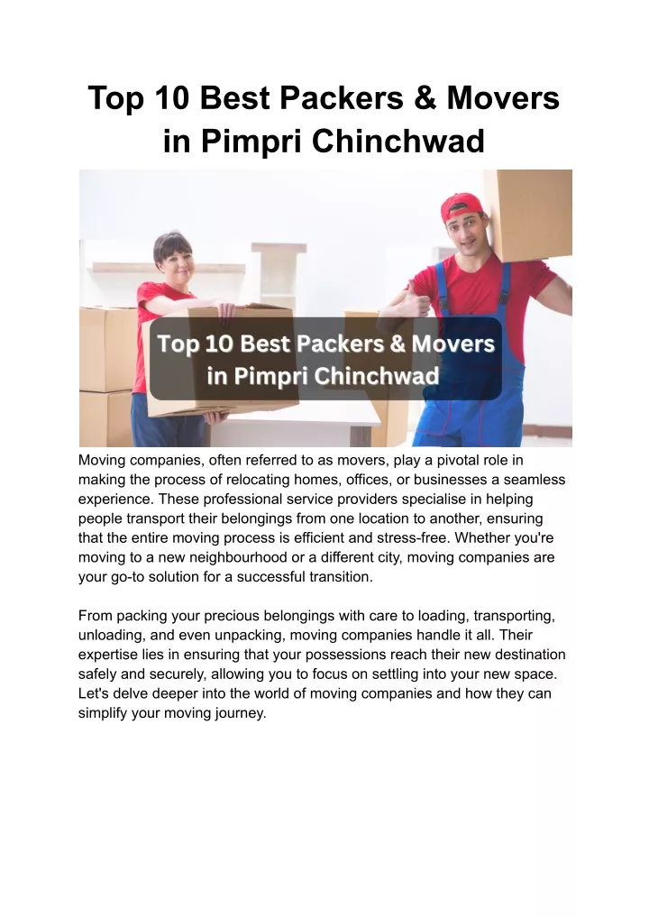 top 10 best packers movers in pimpri chinchwad