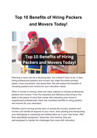 Top 10 Benefits of Hiring Packers and Movers Today!