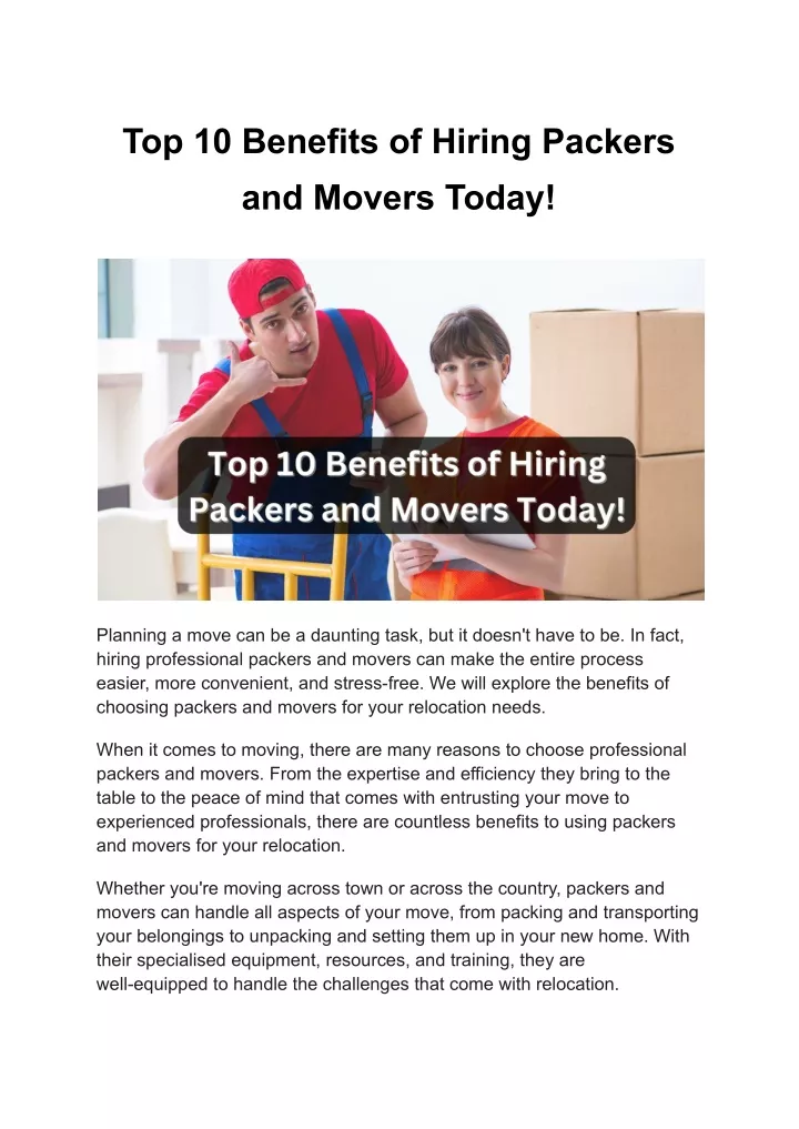 top 10 benefits of hiring packers and movers today