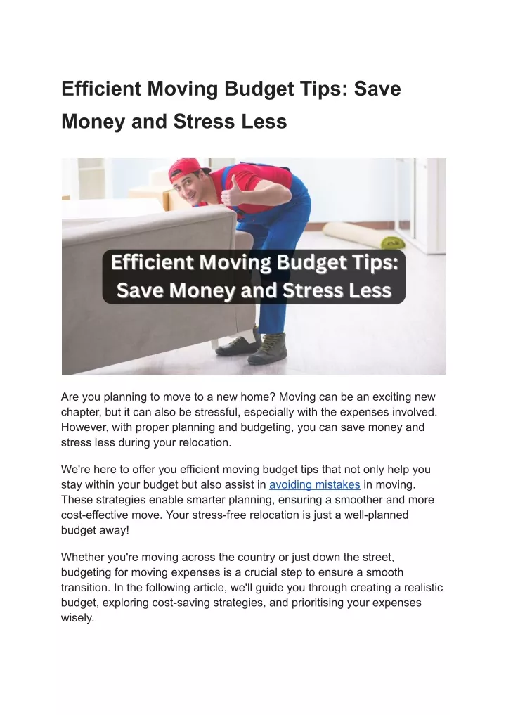 efficient moving budget tips save money