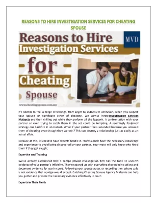 REASONS TO HIRE INVESTIGATION SERVICES FOR CHEATING SPOUSE