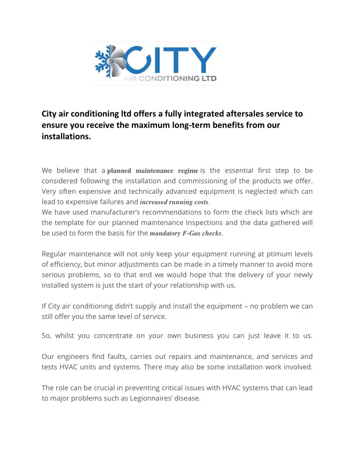 city air conditioning ltd offers a fully