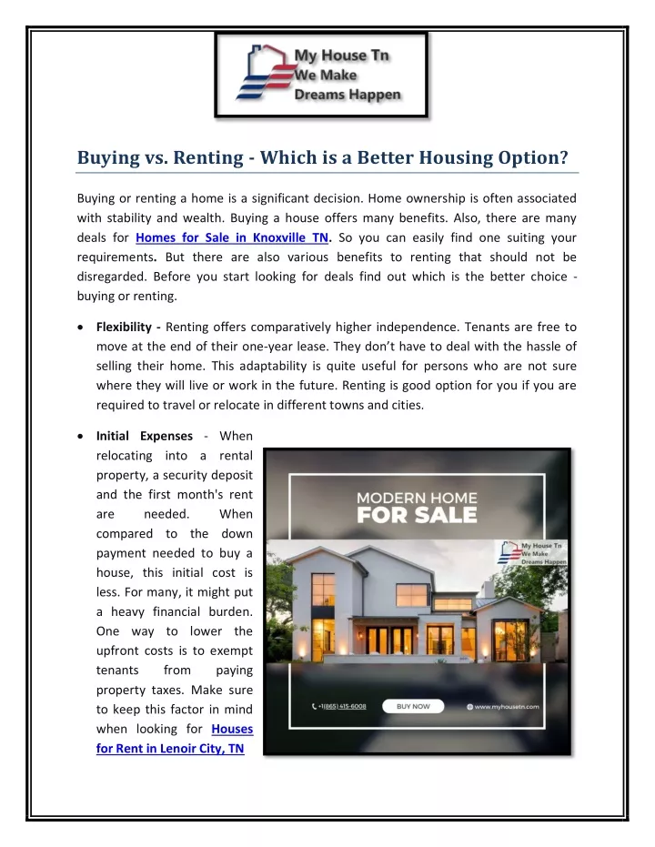 buying vs renting which is a better housing option