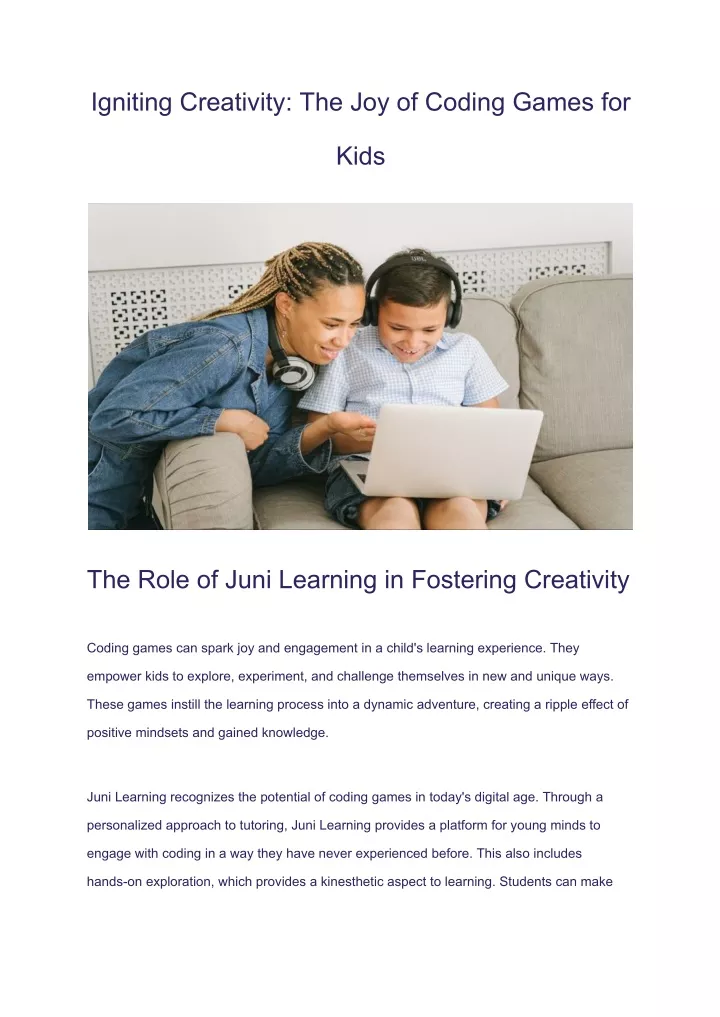 igniting creativity the joy of coding games for