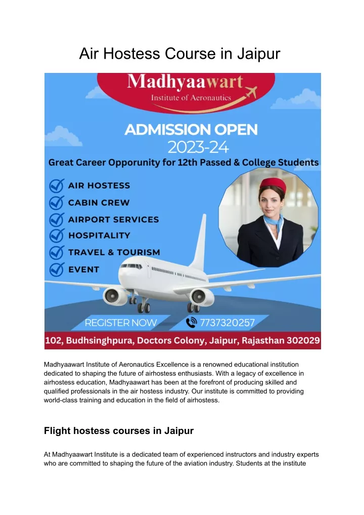 air hostess course in jaipur
