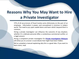 Reasons Why You May Want to Hire a Private Investigator