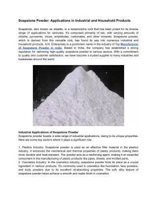 Soapstone Powder: Applications in Industrial and Household Products