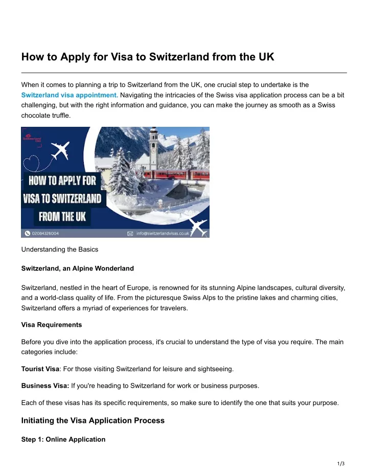 how to apply for visa to switzerland from the uk