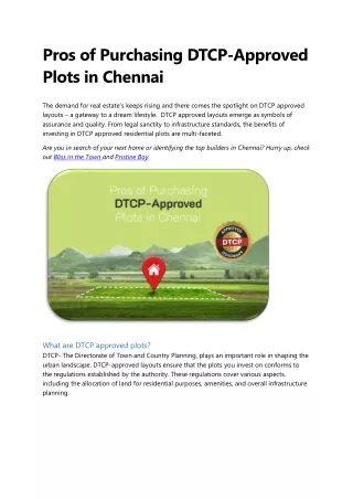 Pros of Purchasing DTCP-Approved Plots in Chennai