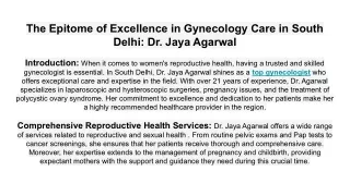 The Epitome of Excellence in Gynecology Care in South Delhi_ Dr. Jaya Agarwal