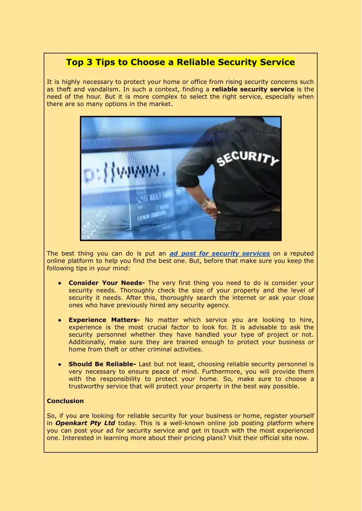 top 3 tips to choose a reliable security service