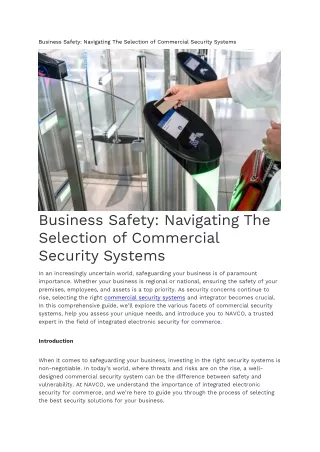 Navigating The Selection of Commercial Security Systems