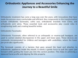 Orthodontic Appliances and Accessories Enhancing the Journey to a Beautiful Smile