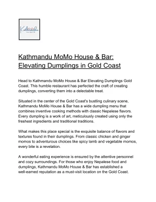 Kathmandu MoMo House & Bar_ Elevating Dumplings in Gold Coast