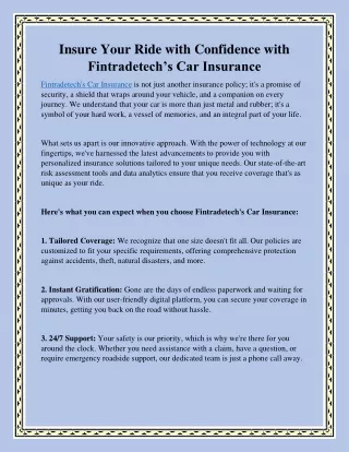 Insure Your Ride with Confidence with Fintradetech’s Car Insurance