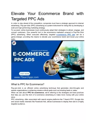 Elevate Your Ecommerce Brand with Targeted PPC Ads
