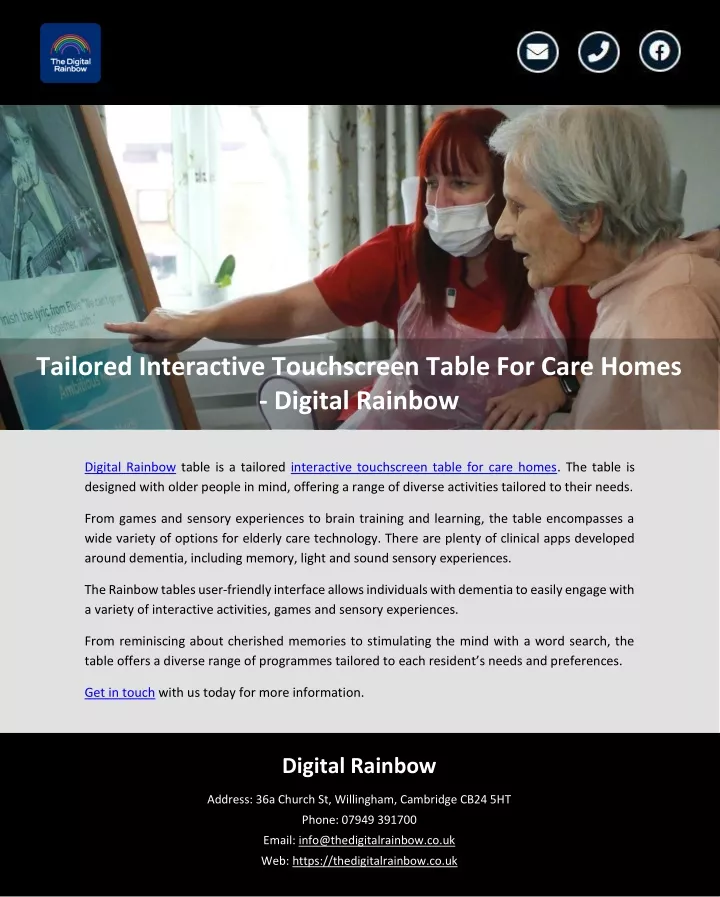 tailored interactive touchscreen table for care
