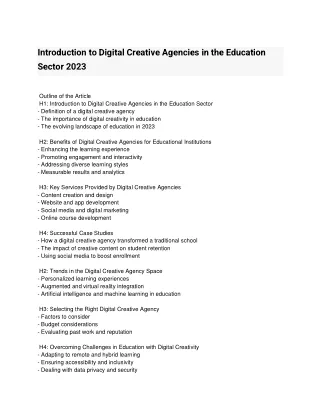 Digital Creative Agencies in the Education Sector..