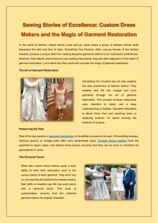 Sewing Stories of Excellence - Custom Dress Makers and the Magic of Garment Restoration