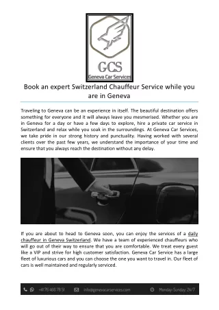 Book an expert Switzerland Chauffeur Service while you are in Geneva