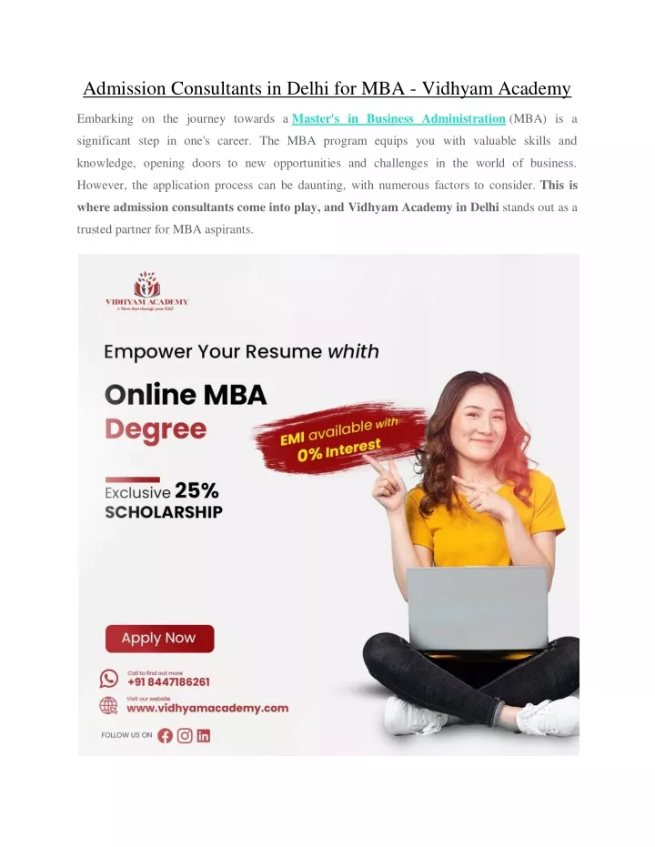 admission consultants in delhi for mba vidhyam