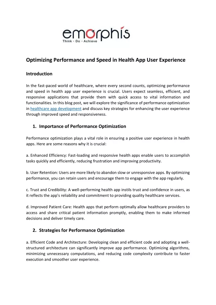 optimizing performance and speed in health