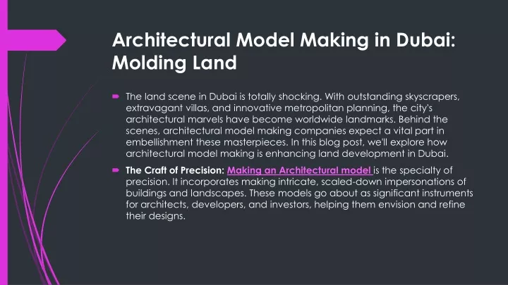 architectural model making in dubai molding land