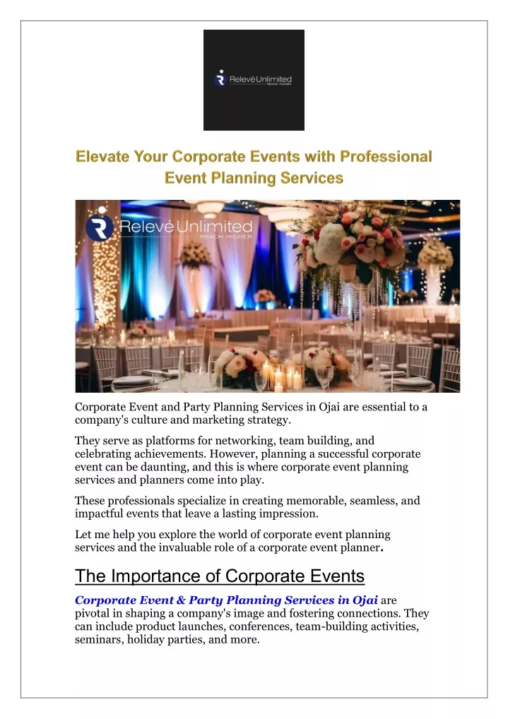 corporate event and party planning services
